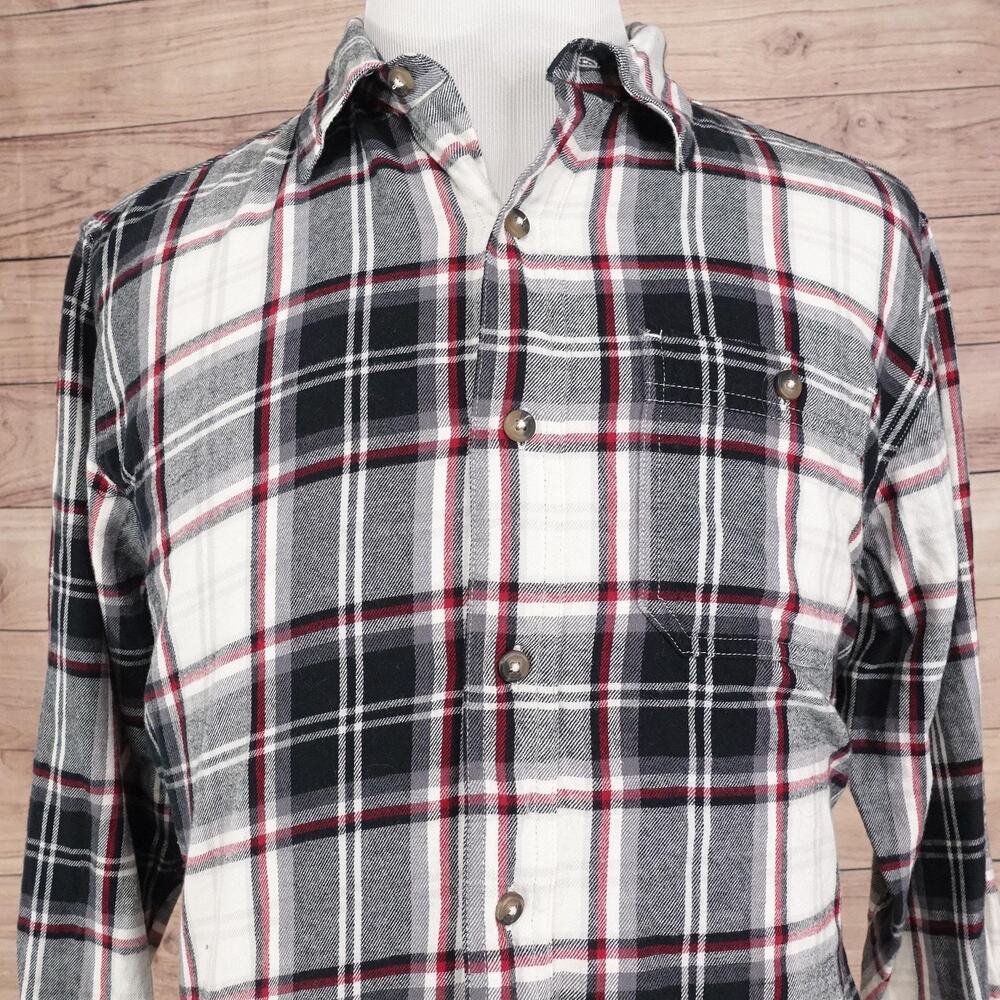 Blue Mountain Shirt Mens Large‎ Black Red Plaid Flannel Long Sleeve Button Up